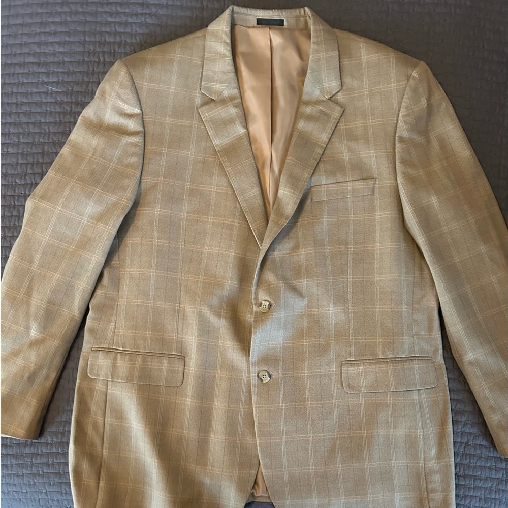 Andrew Fezza Two Button Brown Check Windowpane Sport Coat Blazer Size 50 L